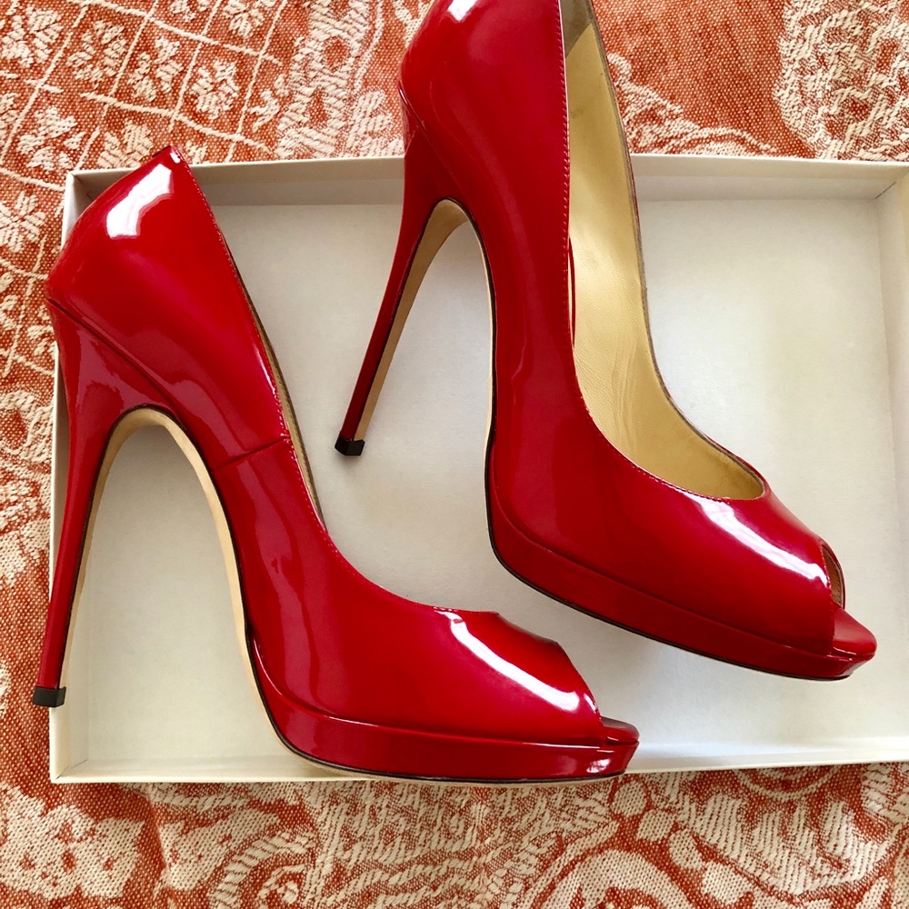 Jimmy Choo Quiet Patent Leather Peep Toe Pump - Picture 8 of 8